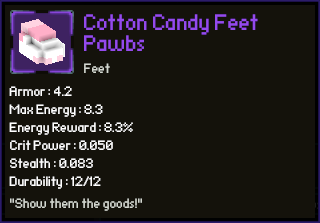 item preview and stats for "Cotton Candy Feet Pawbs". the description reads: "Show them the goods!" item preview and stats for "Cotton Candy Feet Pawbs". the description reads: "Show them the goods!"