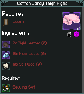 item crafting recipe for "Cotton Candy Thigh Highs" item crafting recipe for "Cotton Candy Thigh Highs"